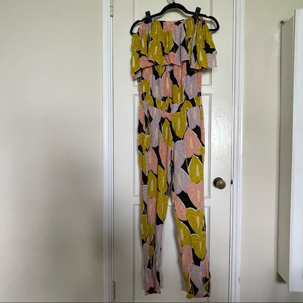 Ava Sky Anthurium off shoulder jumpsuitl